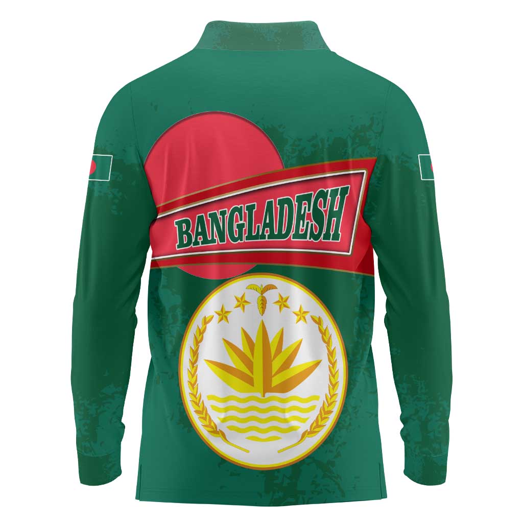 Bangladesh Chittagong Heritage Long Sleeve Polo Shirt with National Emblem and Flag