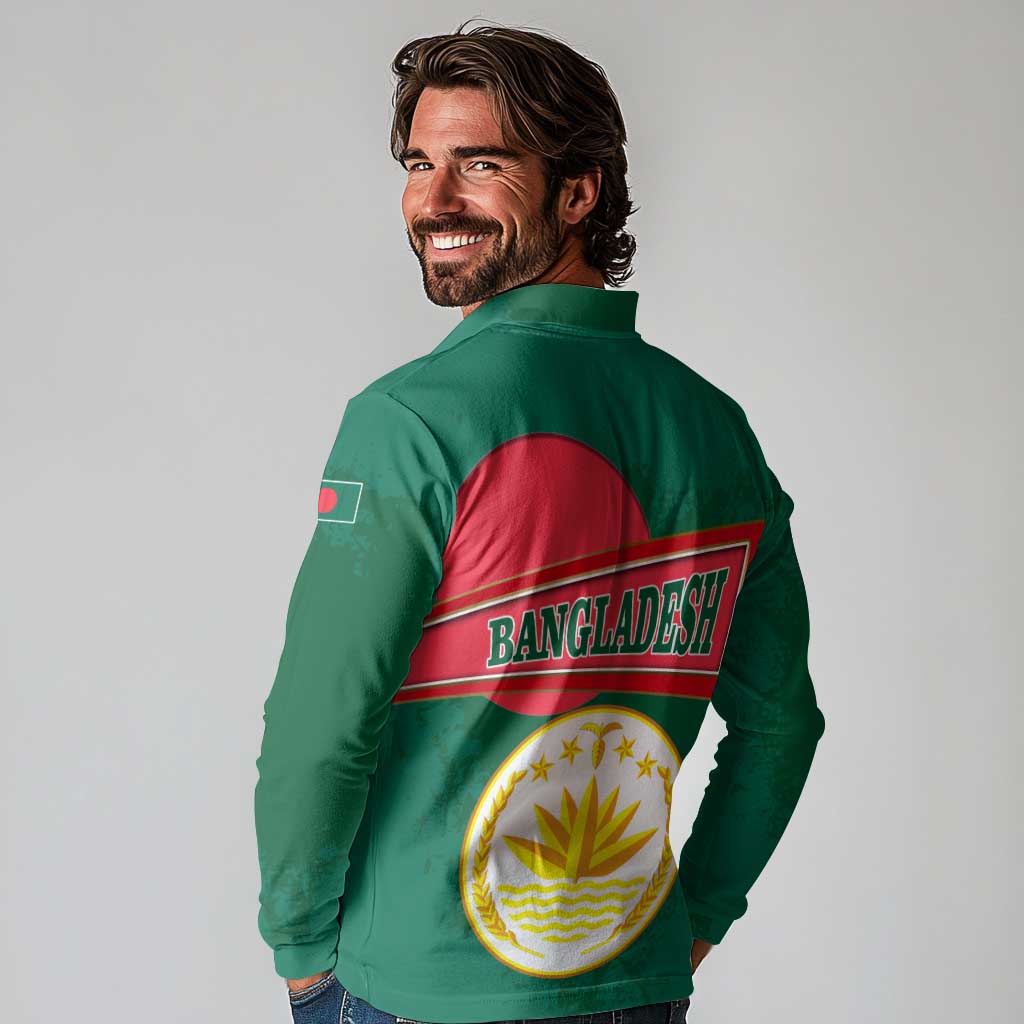 Bangladesh Chittagong Heritage Long Sleeve Polo Shirt with National Emblem and Flag