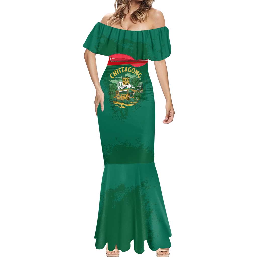 Bangladesh Chittagong Heritage Mermaid Dress with National Emblem and Flag