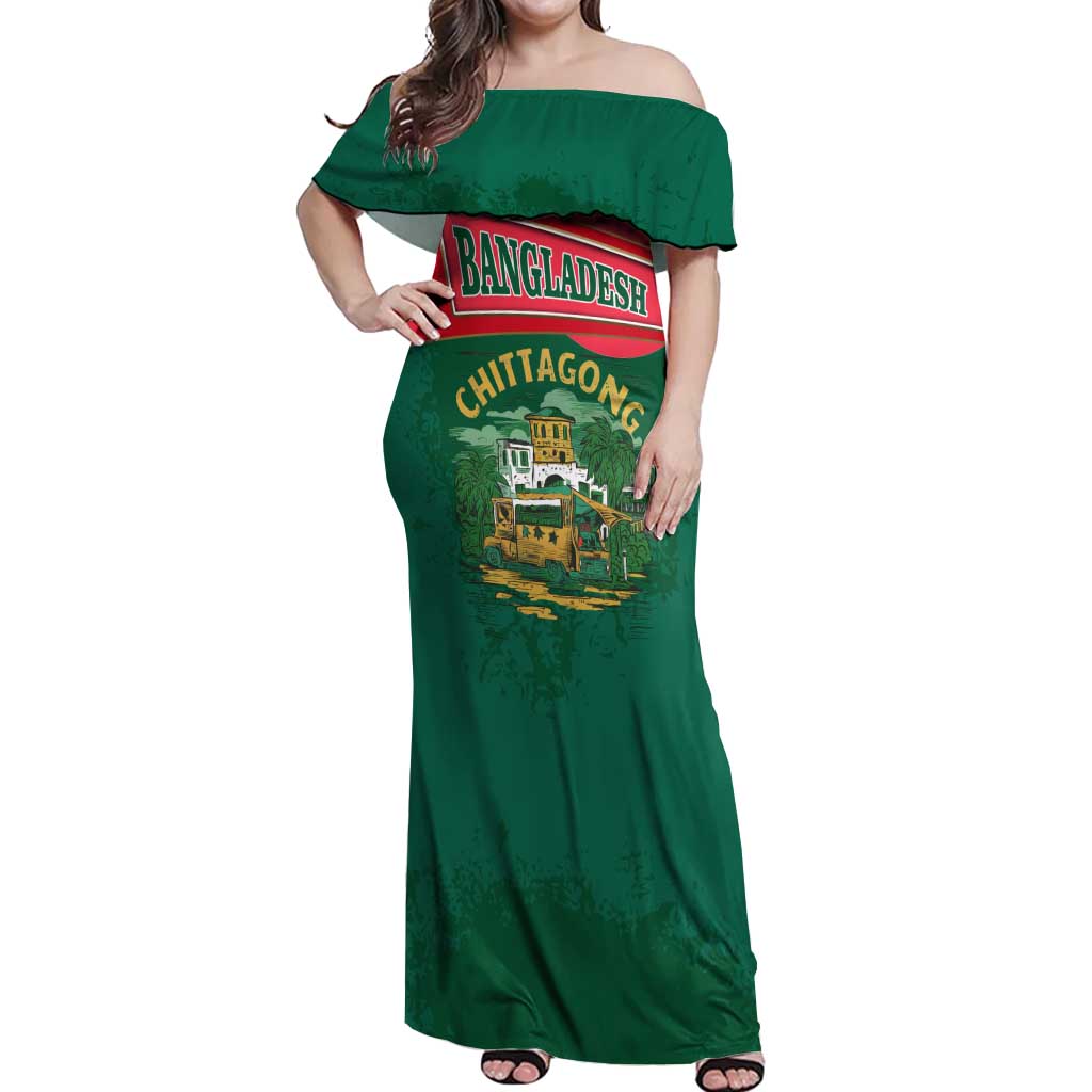 Bangladesh Chittagong Heritage Off Shoulder Maxi Dress with National Emblem and Flag