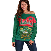 Bangladesh Chittagong Heritage Off Shoulder Sweater with National Emblem and Flag