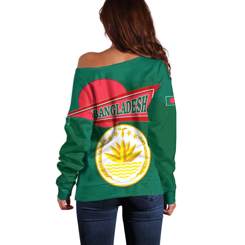 Bangladesh Chittagong Heritage Off Shoulder Sweater with National Emblem and Flag