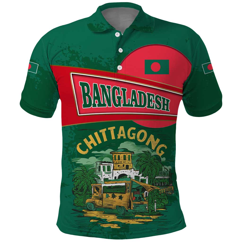 Bangladesh Chittagong Heritage Polo Shirt with National Emblem and Flag