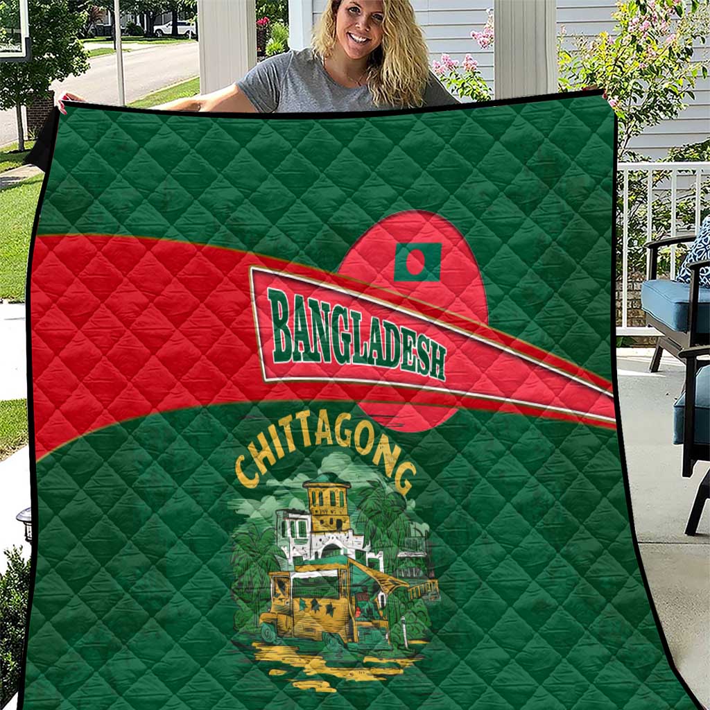 Bangladesh Chittagong Heritage Quilt with National Emblem and Flag