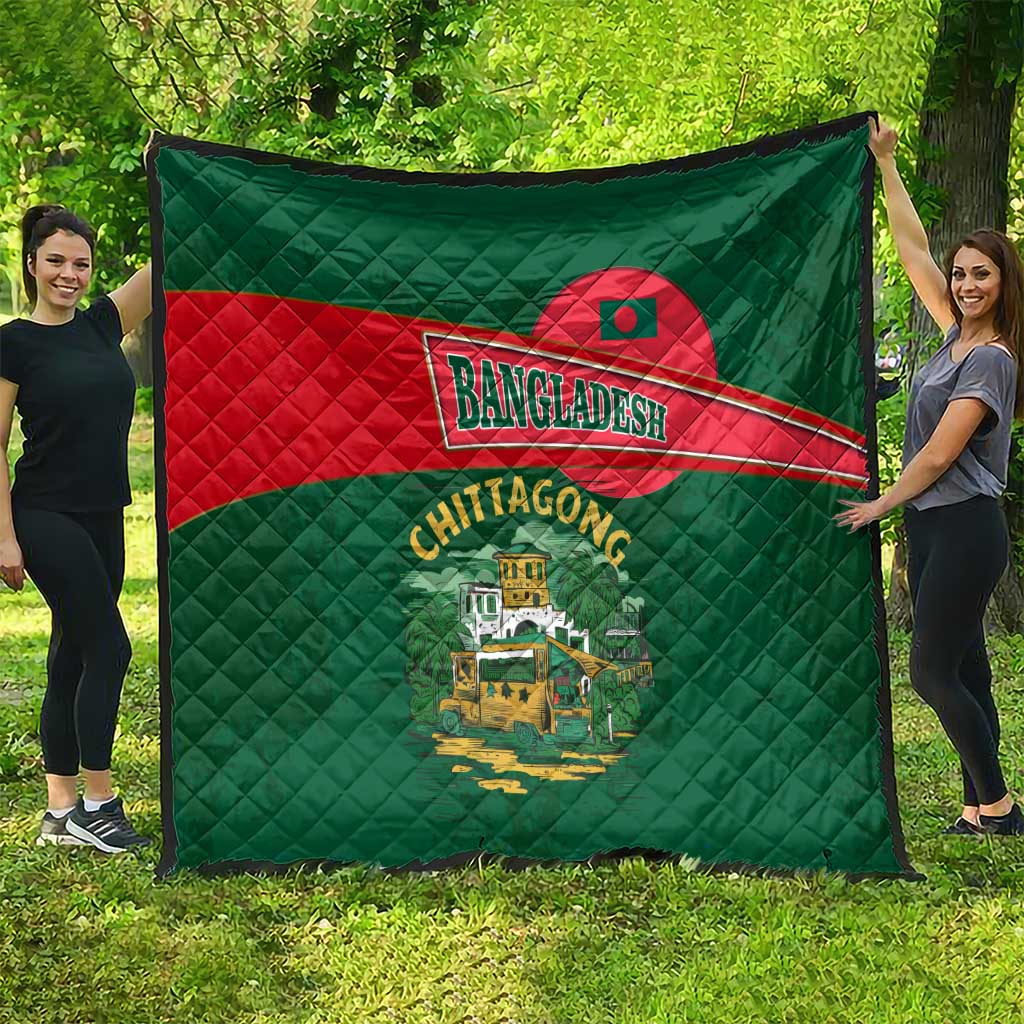 Bangladesh Chittagong Heritage Quilt with National Emblem and Flag