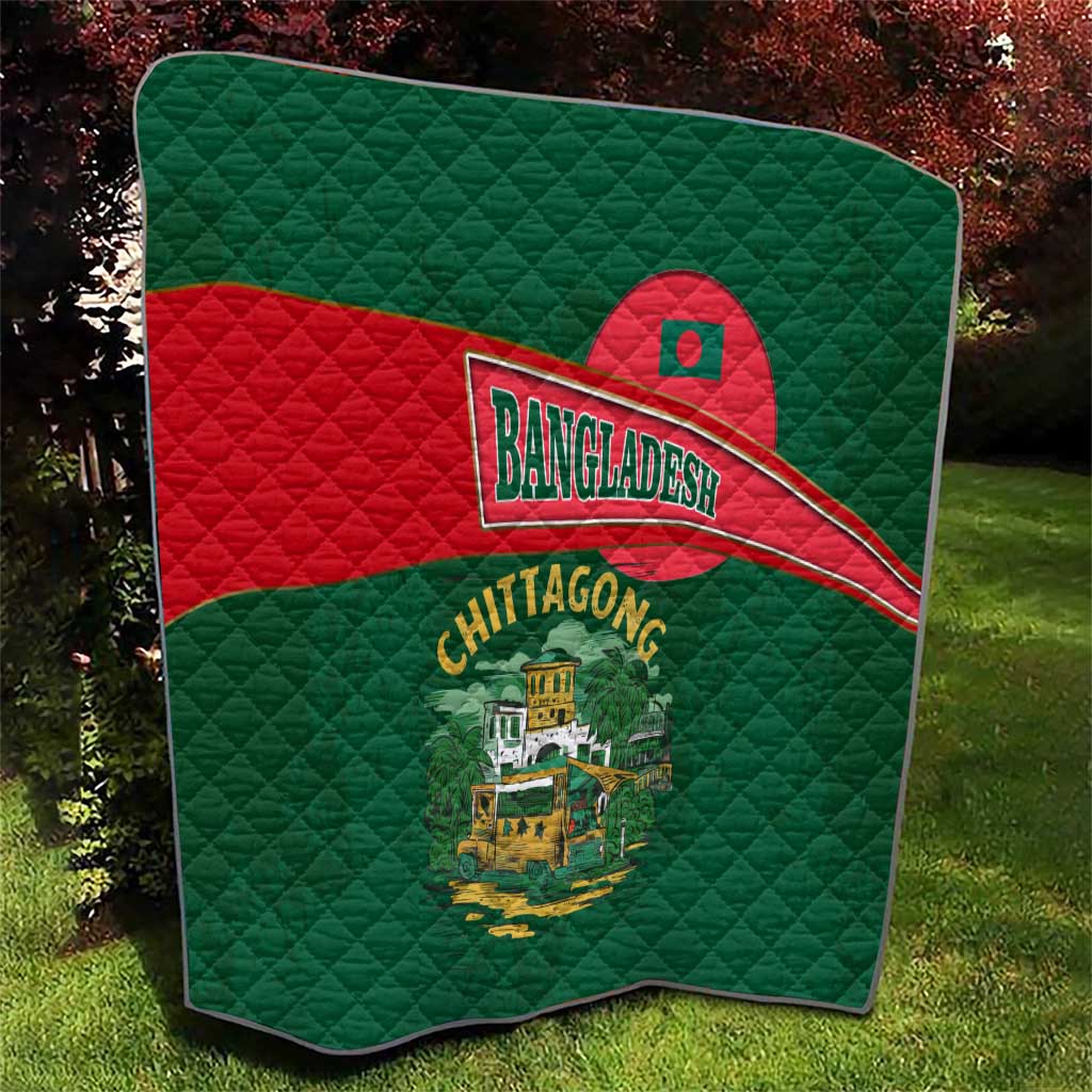 Bangladesh Chittagong Heritage Quilt with National Emblem and Flag