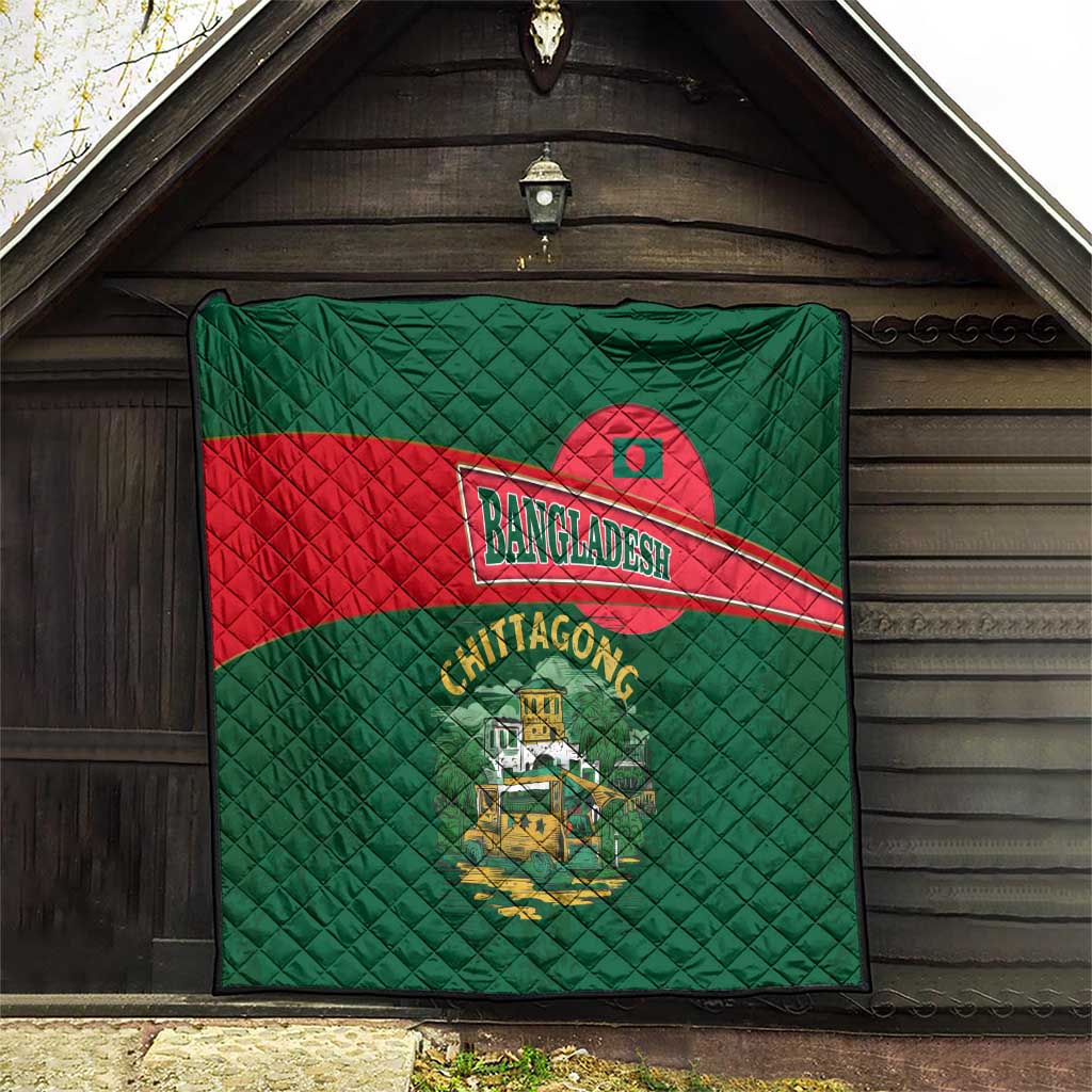 Bangladesh Chittagong Heritage Quilt with National Emblem and Flag