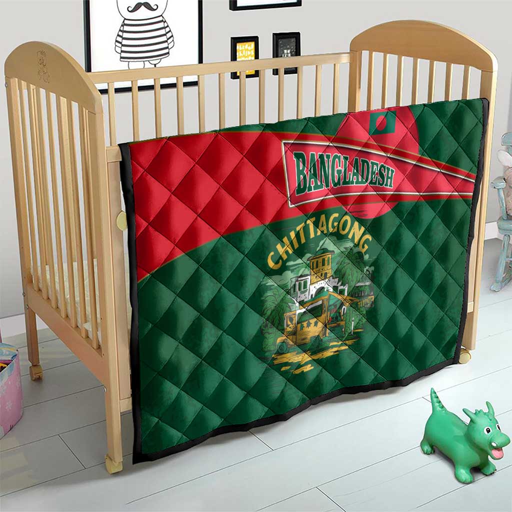 Bangladesh Chittagong Heritage Quilt with National Emblem and Flag