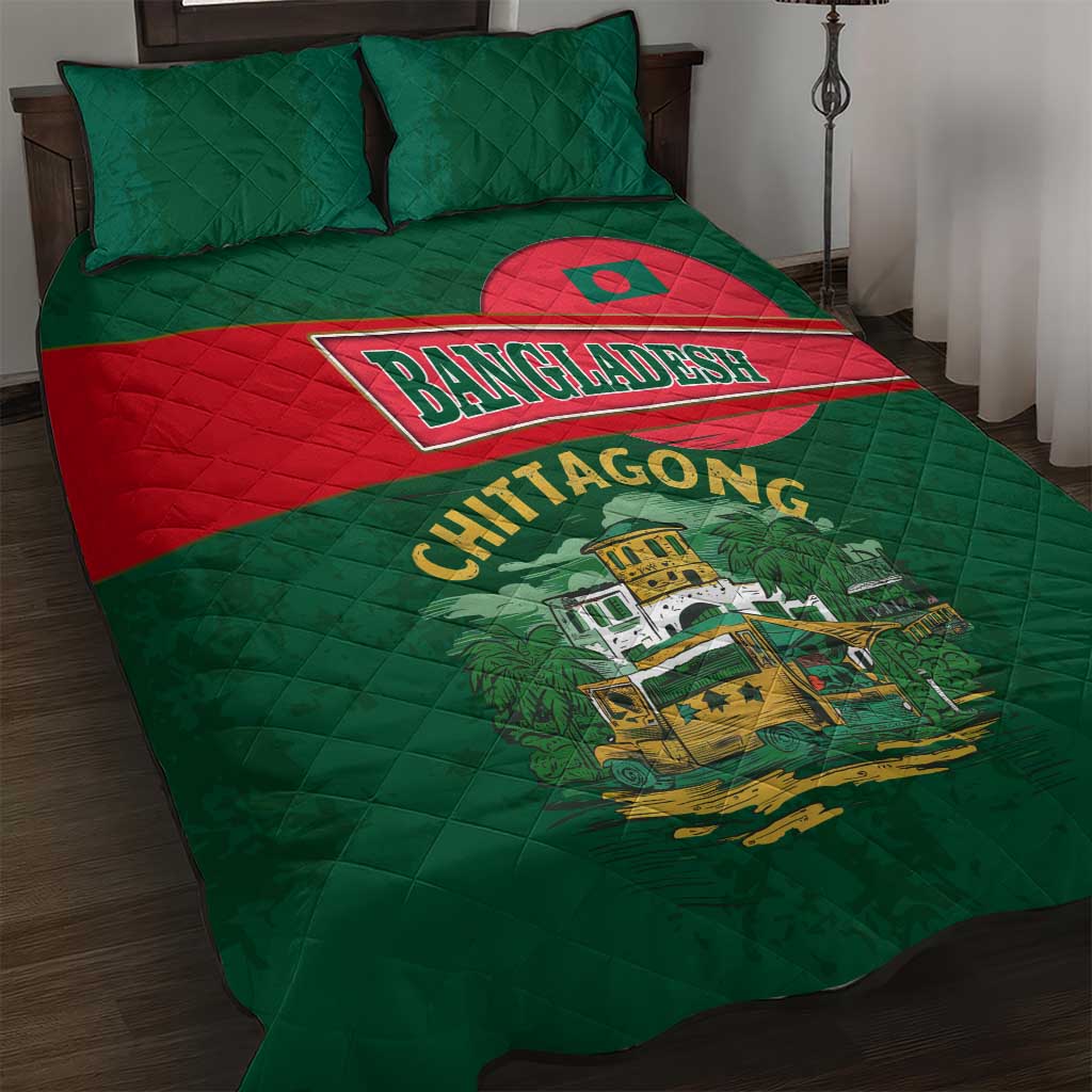 Bangladesh Chittagong Heritage Quilt Bed Set with National Emblem and Flag