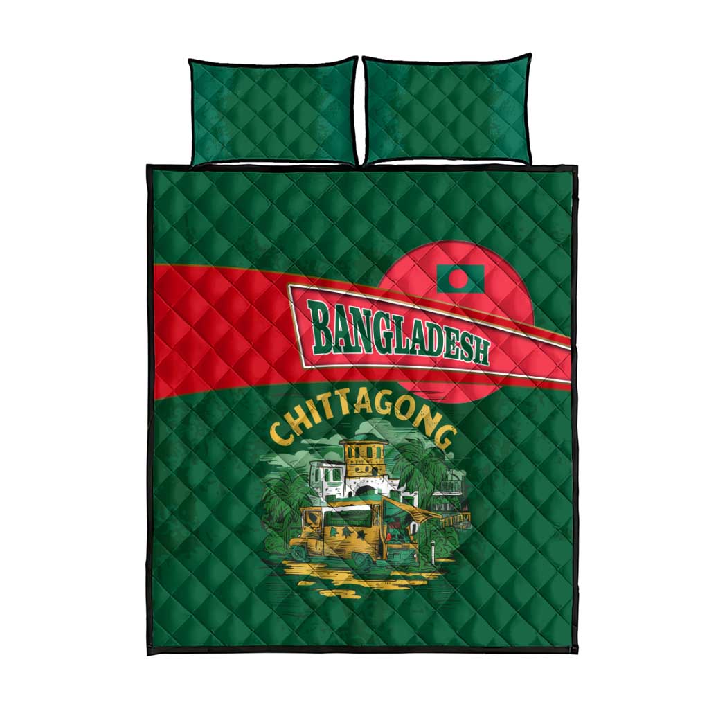 Bangladesh Chittagong Heritage Quilt Bed Set with National Emblem and Flag