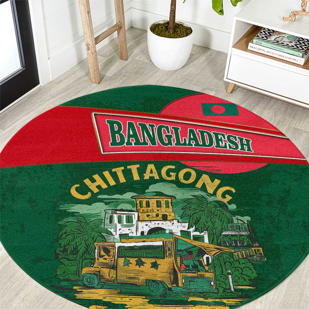 Bangladesh Chittagong Heritage Round Carpet with National Emblem and Flag