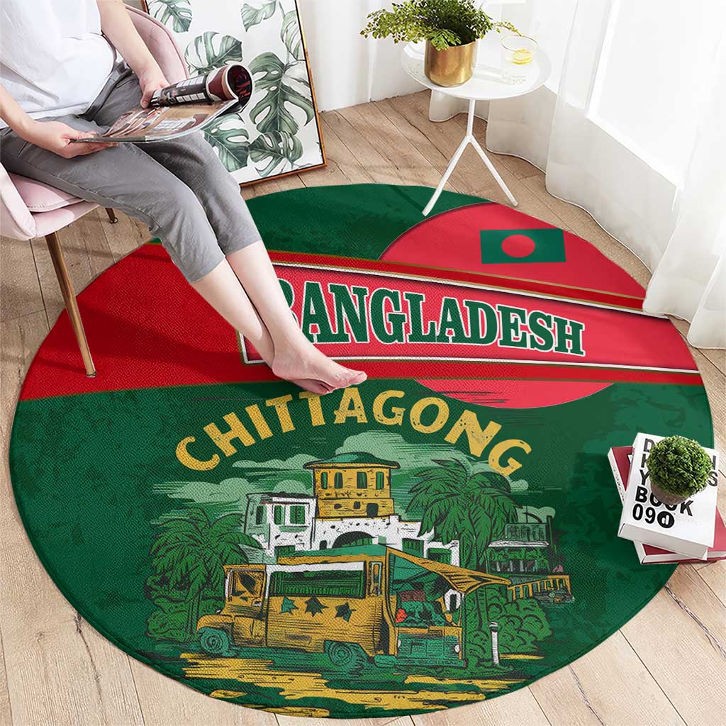 Bangladesh Chittagong Heritage Round Carpet with National Emblem and Flag