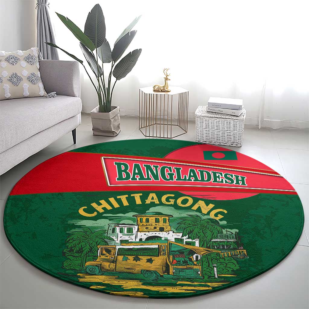 Bangladesh Chittagong Heritage Round Carpet with National Emblem and Flag