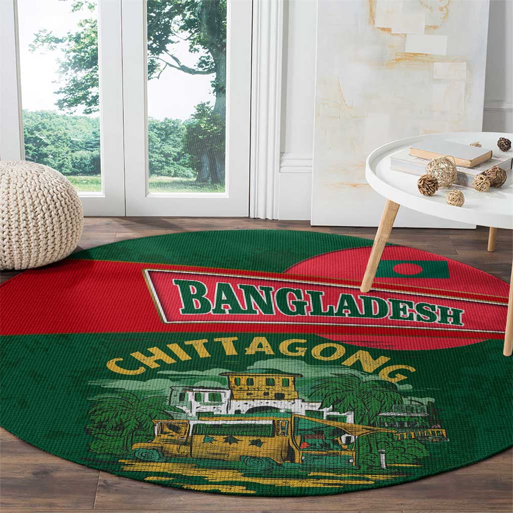 Bangladesh Chittagong Heritage Round Carpet with National Emblem and Flag