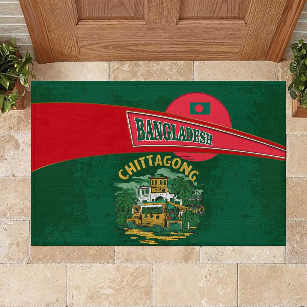 Bangladesh Chittagong Heritage Rubber Doormat with National Emblem and Flag