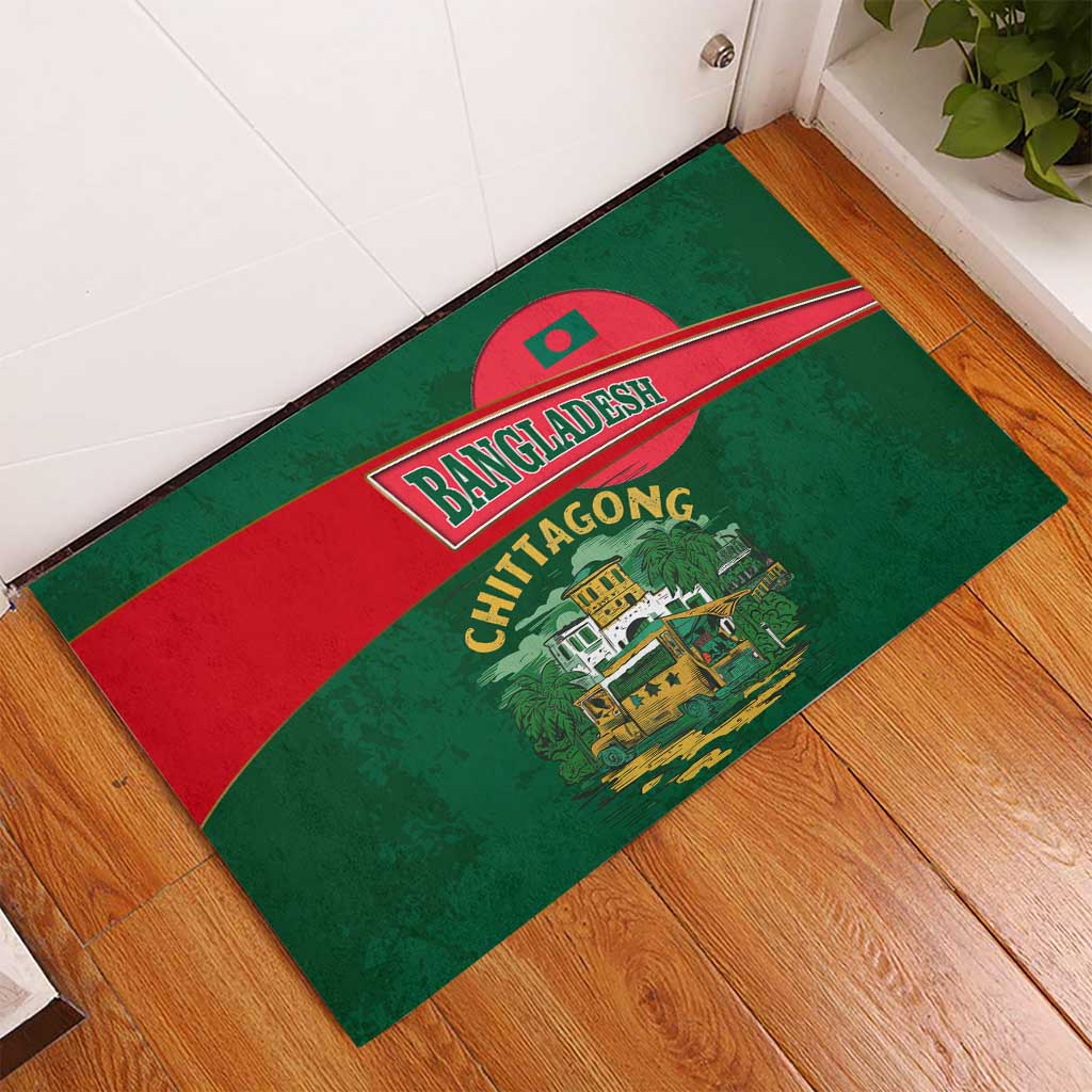 Bangladesh Chittagong Heritage Rubber Doormat with National Emblem and Flag
