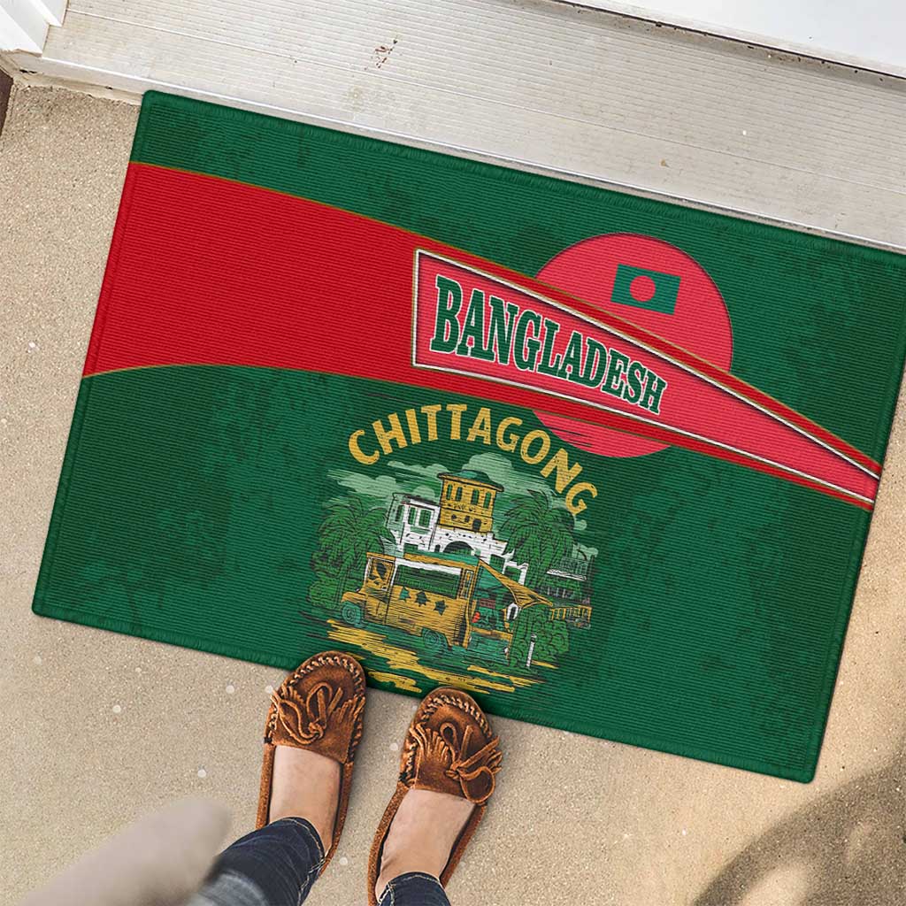 Bangladesh Chittagong Heritage Rubber Doormat with National Emblem and Flag