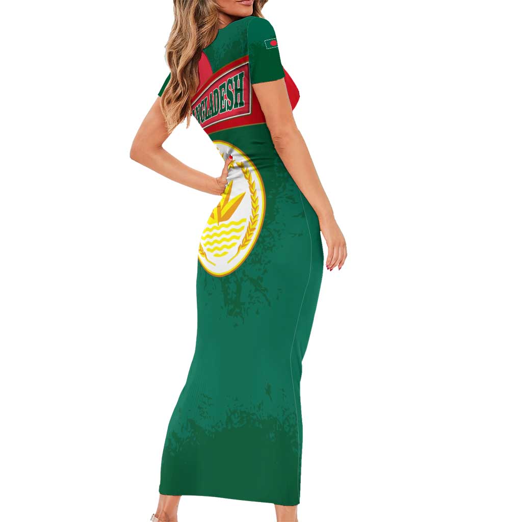Bangladesh Chittagong Heritage Short Sleeve Bodycon Dress with National Emblem and Flag