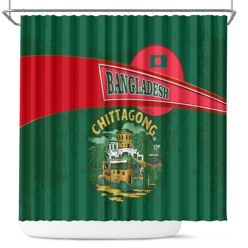Bangladesh Chittagong Heritage Shower Curtain with National Emblem and Flag