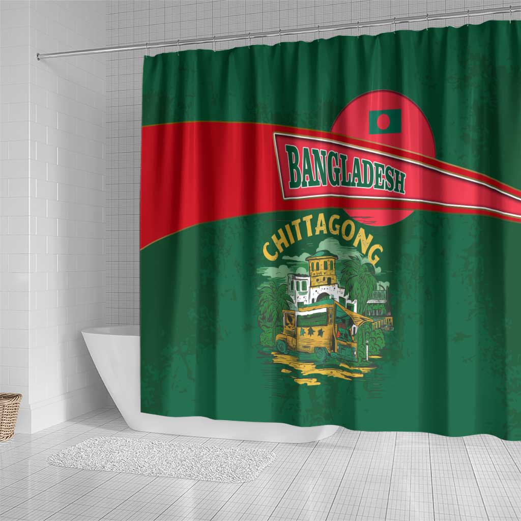 Bangladesh Chittagong Heritage Shower Curtain with National Emblem and Flag