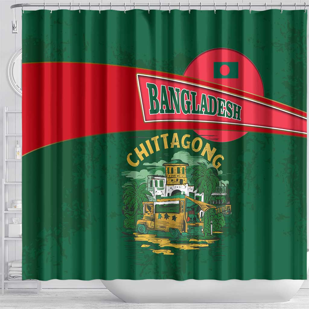 Bangladesh Chittagong Heritage Shower Curtain with National Emblem and Flag