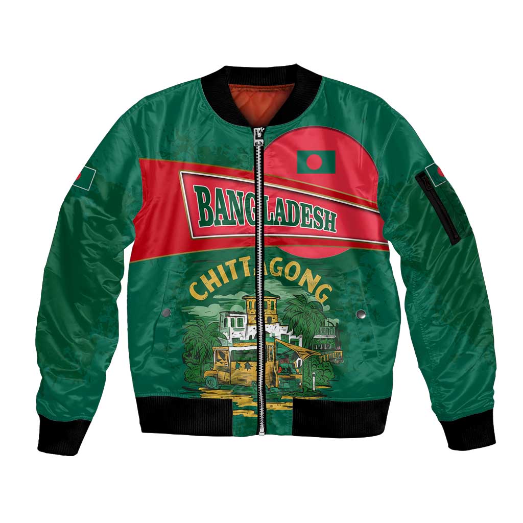 Bangladesh Chittagong Heritage Sleeve Zip Bomber Jacket with National Emblem and Flag