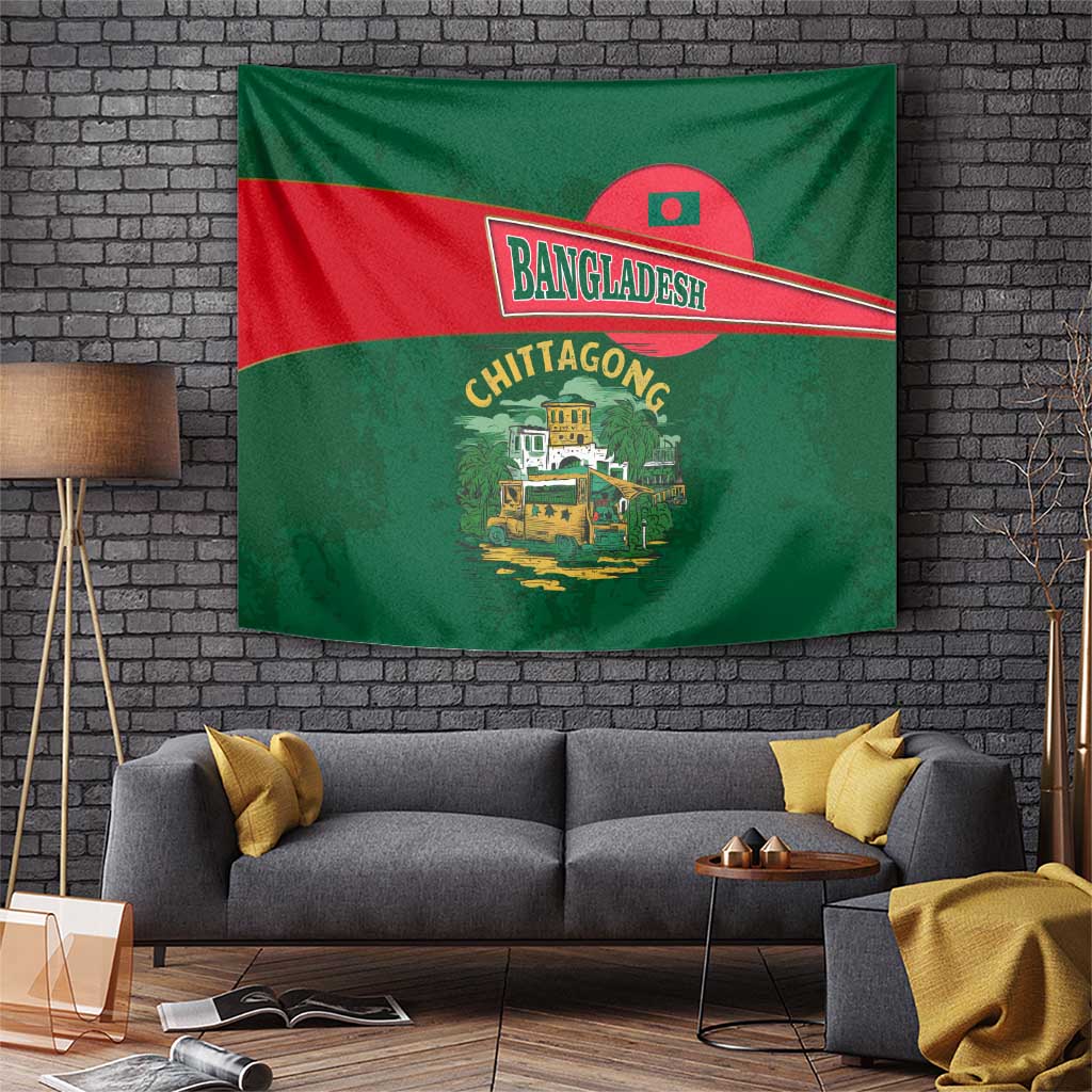 Bangladesh Chittagong Heritage Tapestry with National Emblem and Flag