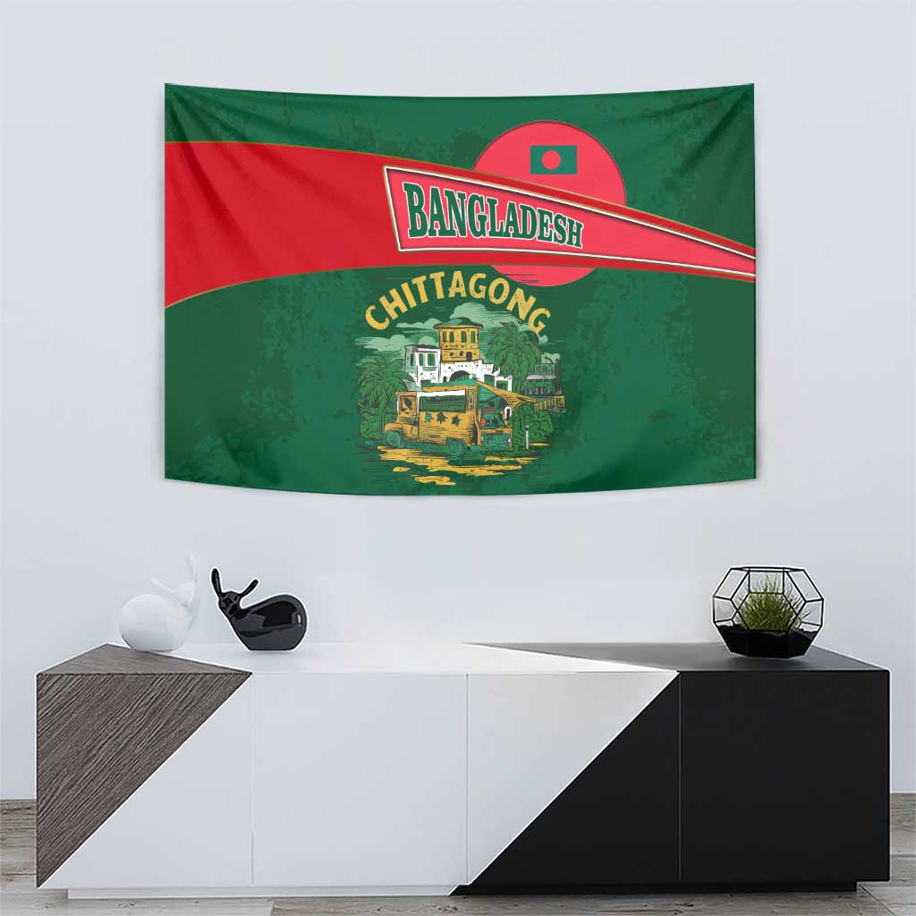 Bangladesh Chittagong Heritage Tapestry with National Emblem and Flag