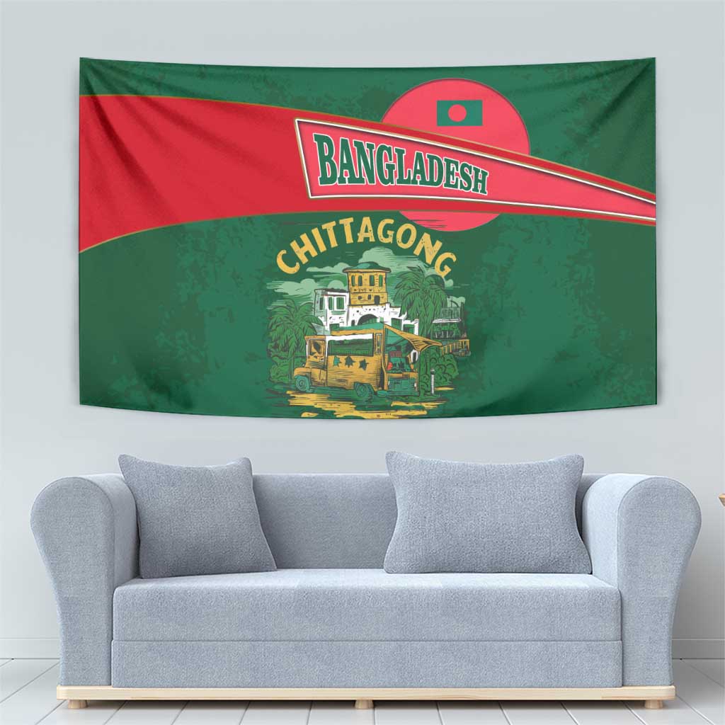 Bangladesh Chittagong Heritage Tapestry with National Emblem and Flag