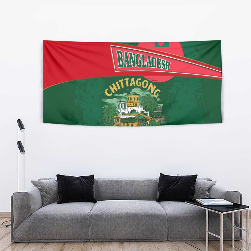 Bangladesh Chittagong Heritage Tapestry with National Emblem and Flag
