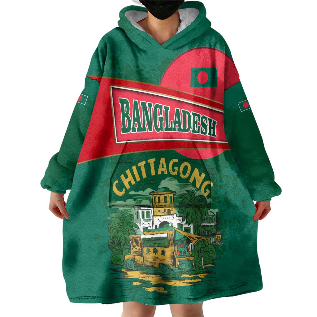 Bangladesh Chittagong Heritage Wearable Blanket Hoodie with National Emblem and Flag