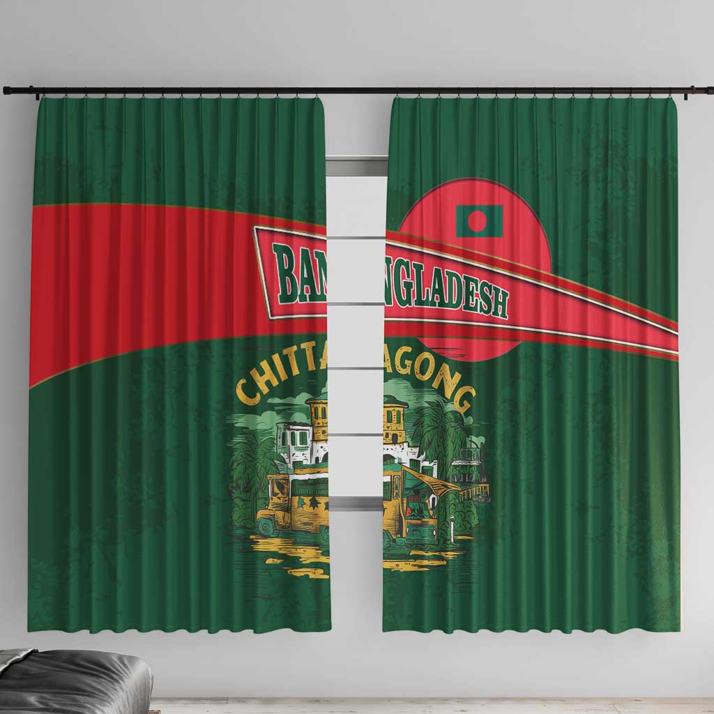 Bangladesh Chittagong Heritage Window Curtain with National Emblem and Flag