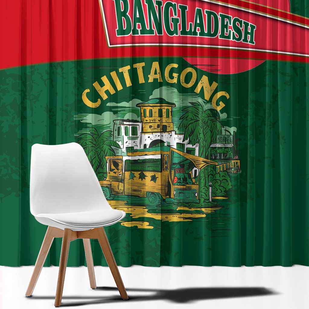 Bangladesh Chittagong Heritage Window Curtain with National Emblem and Flag