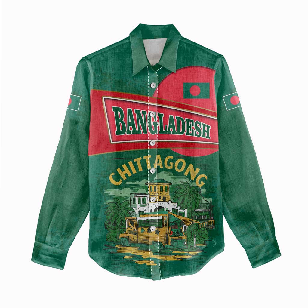 Bangladesh Chittagong Heritage Women Casual Shirt with National Emblem and Flag