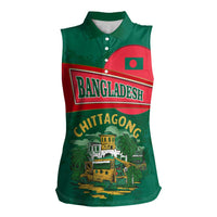 Bangladesh Chittagong Heritage Women Sleeveless Polo Shirt with National Emblem and Flag