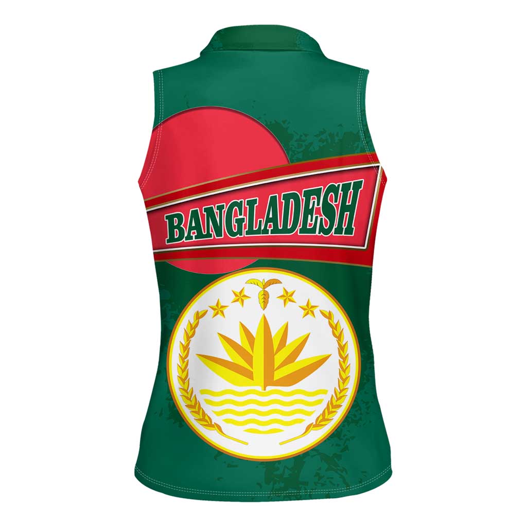 Bangladesh Chittagong Heritage Women Sleeveless Polo Shirt with National Emblem and Flag