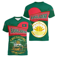 Bangladesh Chittagong Heritage Women V-Neck T-Shirt with National Emblem and Flag