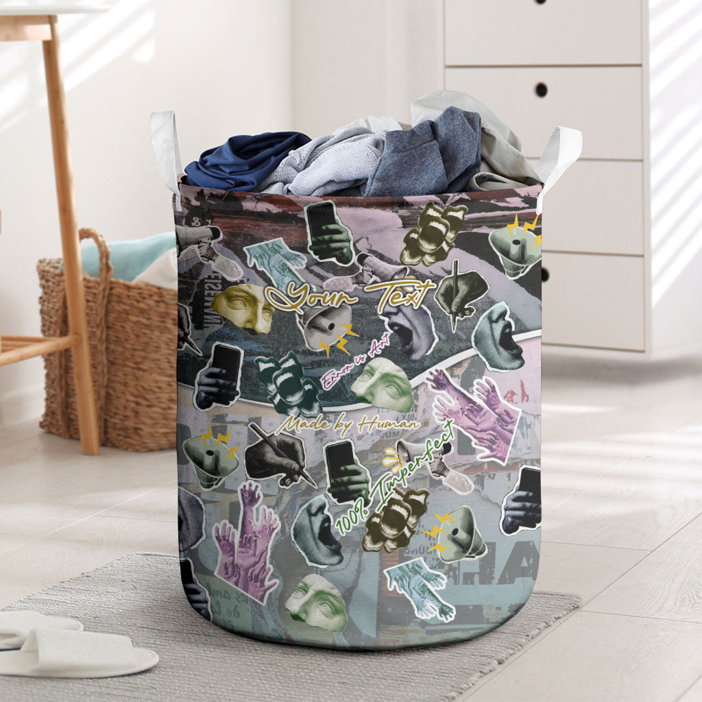 Personalized Made By Human Imperfect Statue Faces Laundry Basket Handmade Look Grunge Collage Pop Art