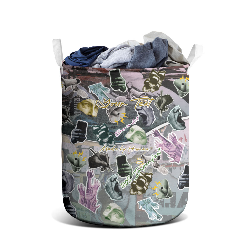 Personalized Made By Human Imperfect Statue Faces Laundry Basket Handmade Look Grunge Collage Pop Art