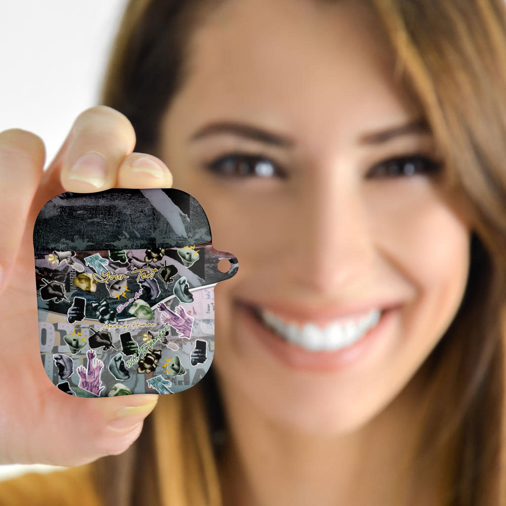 Personalized Made By Human Imperfect Statue Faces AirPods Case Handmade Look Grunge Collage Pop Art