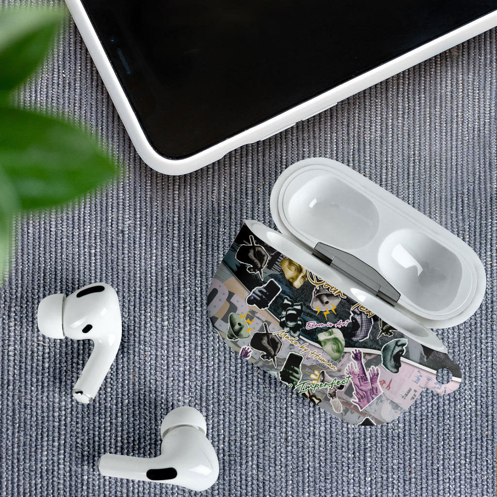 Personalized Made By Human Imperfect Statue Faces AirPods Case Handmade Look Grunge Collage Pop Art