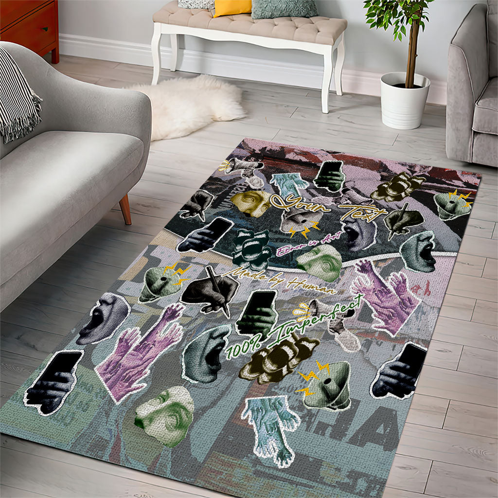 Personalized Made By Human Imperfect Statue Faces Area Rug Handmade Look Grunge Collage Pop Art