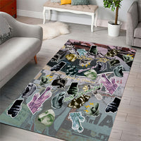 Personalized Made By Human Imperfect Statue Faces Area Rug Handmade Look Grunge Collage Pop Art