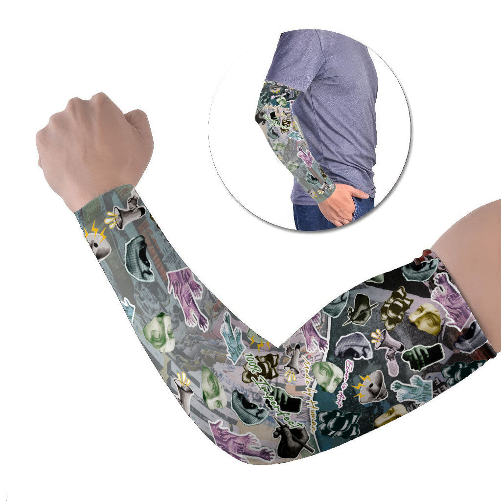 Personalized Made By Human Imperfect Statue Faces Arm Sleeves Handmade Look Grunge Collage Pop Art