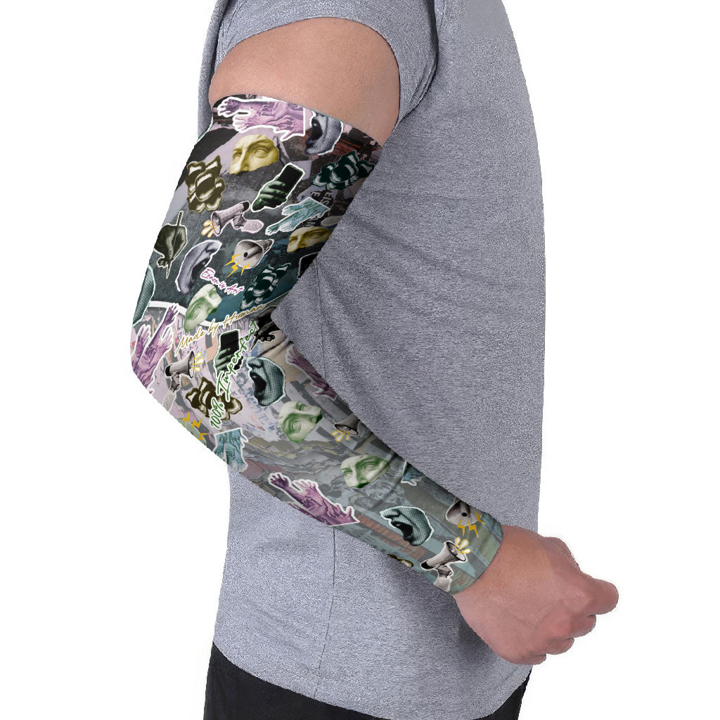 Personalized Made By Human Imperfect Statue Faces Arm Sleeves Handmade Look Grunge Collage Pop Art