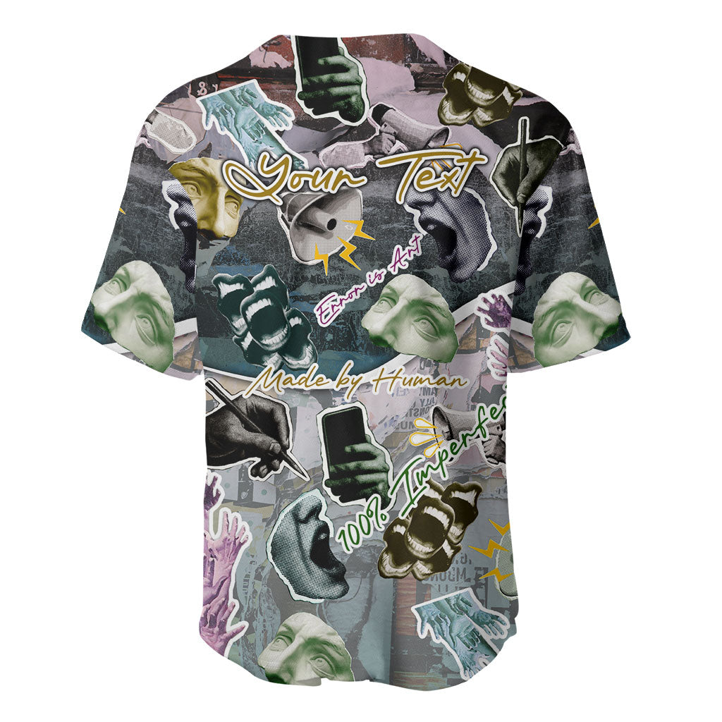 Personalized Made By Human Imperfect Statue Faces Baseball Jersey Handmade Look Grunge Collage Pop Art