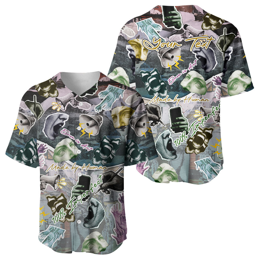 Personalized Made By Human Imperfect Statue Faces Baseball Jersey Handmade Look Grunge Collage Pop Art