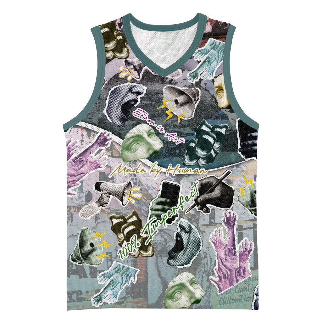 Personalized Made By Human Imperfect Statue Faces Basketball Jersey Handmade Look Grunge Collage Pop Art