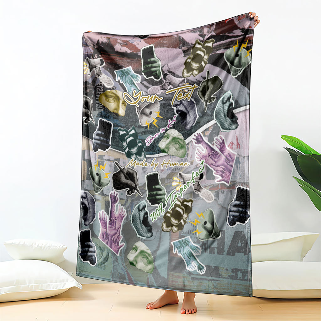 Personalized Made By Human Imperfect Statue Faces Blanket Handmade Look Grunge Collage Pop Art