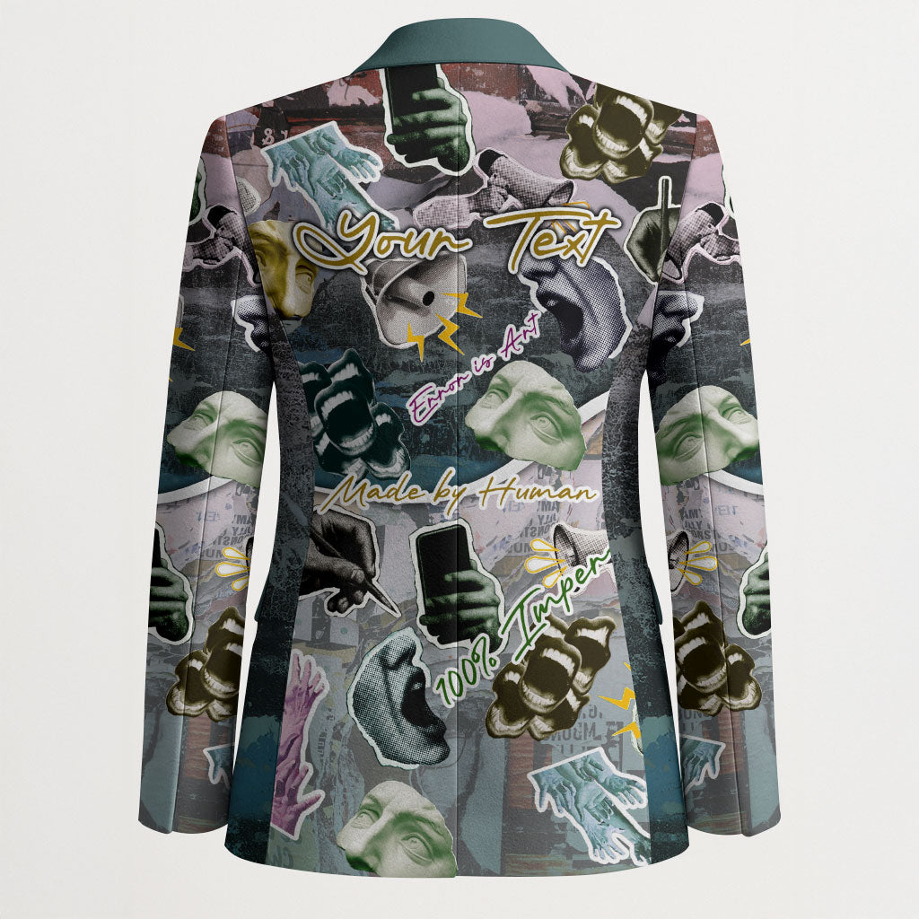 Personalized Made By Human Imperfect Statue Faces Blazer Handmade Look Grunge Collage Pop Art